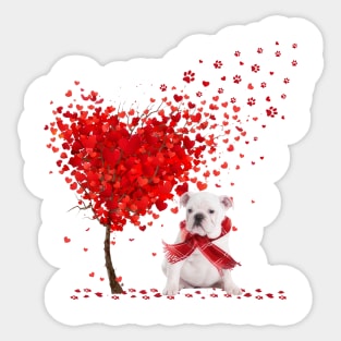 Valentine's Day Heart Tree Love White English Bulldog Sticker